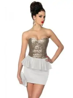 Vintage-Kleid mit Pailletten weiß/gold bestellen - Dessou24