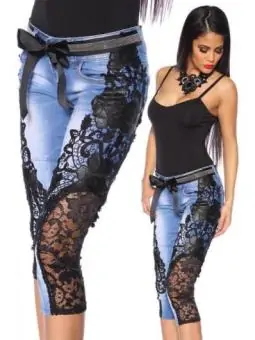 Capri-Jeans mit Spitze blau/schwarz bestellen - Dessou24