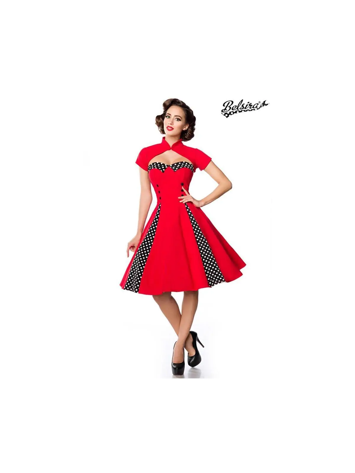 Vintage-Kleid mit Bolero rot/schwarz/weiß von Belsira