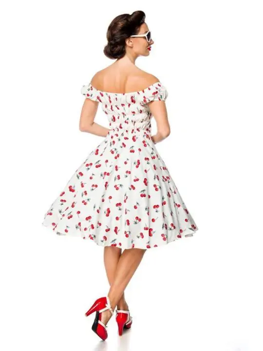 schulterfreies Kleid weiß/rot von Belsira