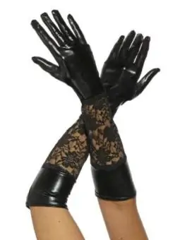 Wetlook-Handschuhe mit Spitze schwarz bestellen - Dessou24