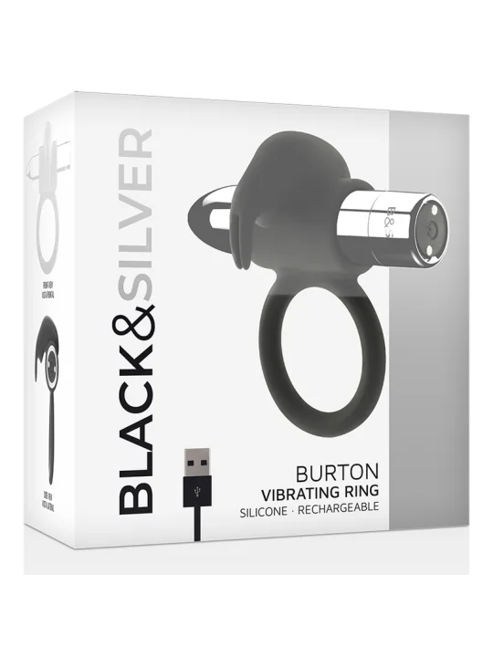 Burton Wiederaufladbarer Penisring 10 Vibrationsmodi von Black&Silver