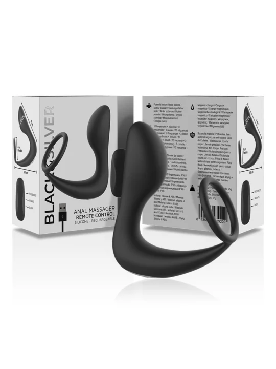 Analmassager mit Fernbedienung, Wiederaufladbares Silikon Schwarz von Black&Silver