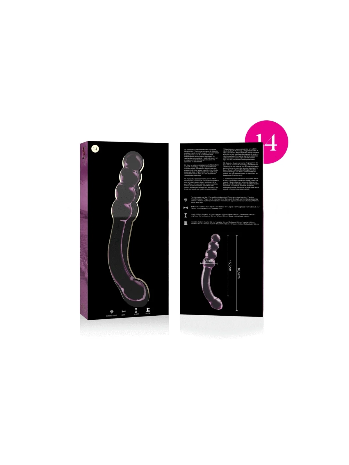 Modell 14 Dildo Borosilikatglas 18,5 X 3 cm Rosa von Nebula Series By Ibiza