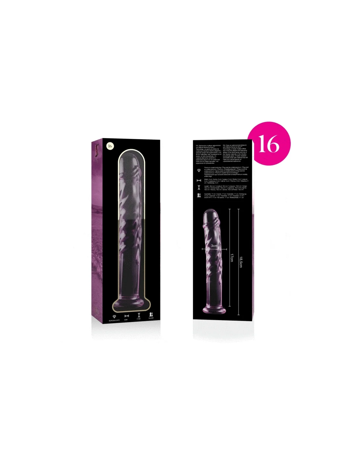 Modell 16 Dildo Borosilikatglas 18,5 X 3 cm Rosa von Nebula Series By Ibiza