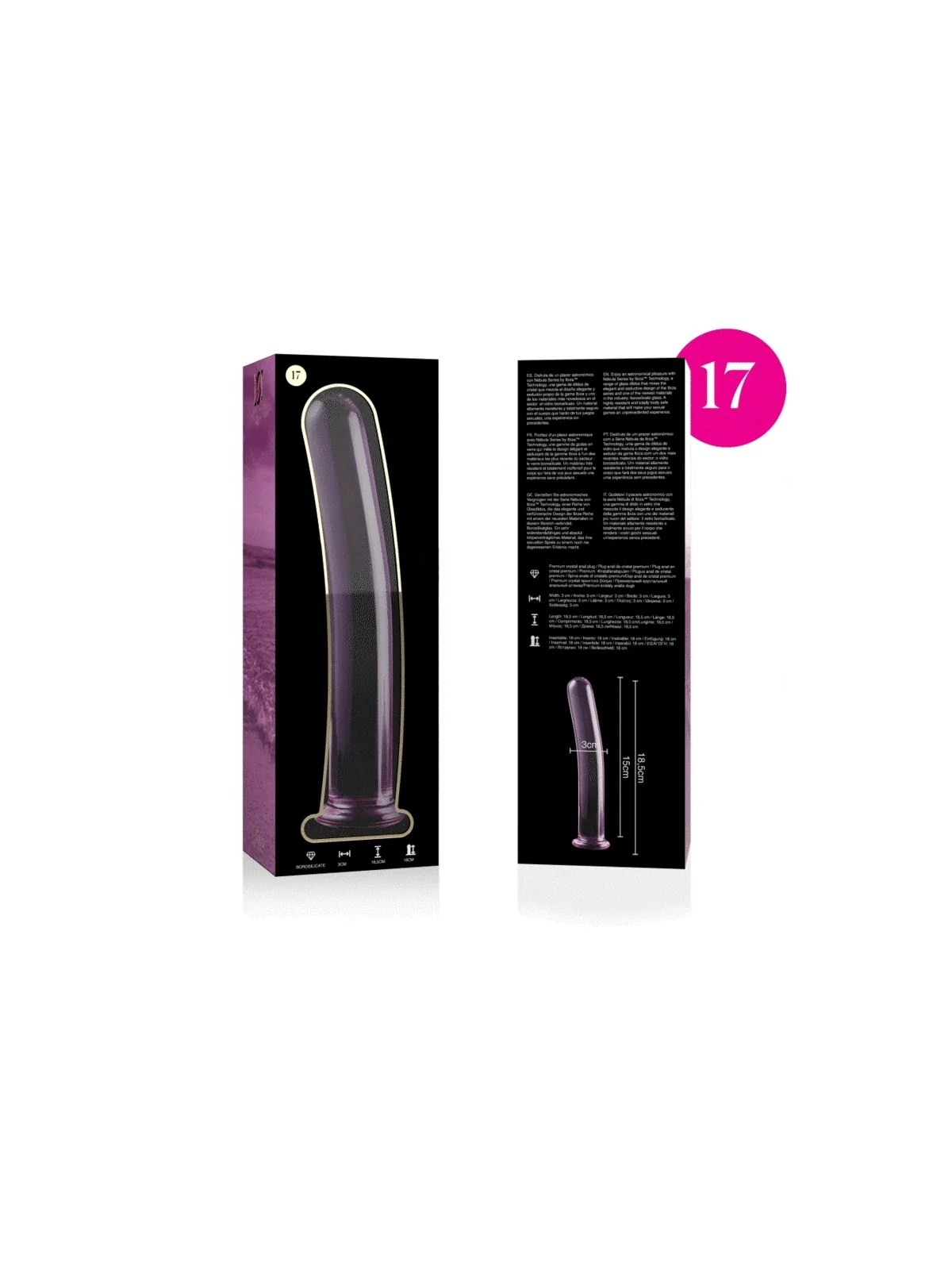 Modell 17 Dildo Borosilikatglas 18,5 X 3 cm Rosa von Nebula Series By Ibiza