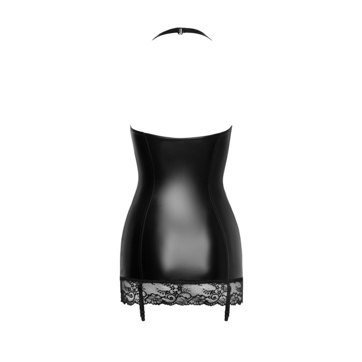 Powerwetlook-Minikleid mit Spitzenbesatz F280 von Noir Handmade | Fesselliebe.de