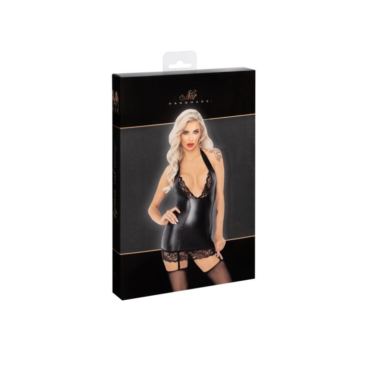 Powerwetlook-Minikleid mit Spitzenbesatz F280 von Noir Handmade | Fesselliebe.de