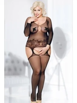 Schwarzes Netz-Catsuit Ouvert 6240, Bodystocking von Softline Plus Size