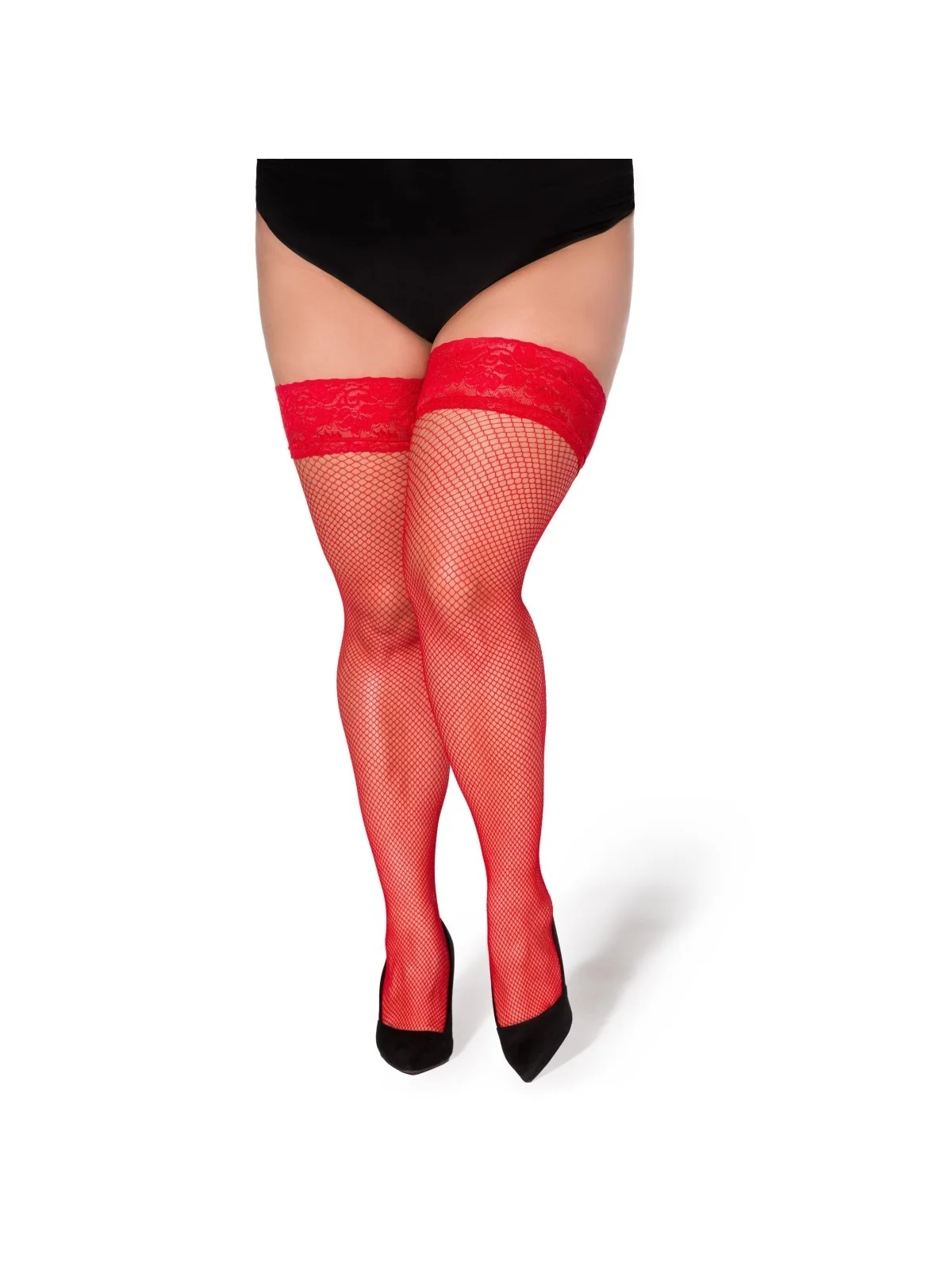 Netz-Strümpfe Christina Rot T7/8 von Legg Story Xtra Size