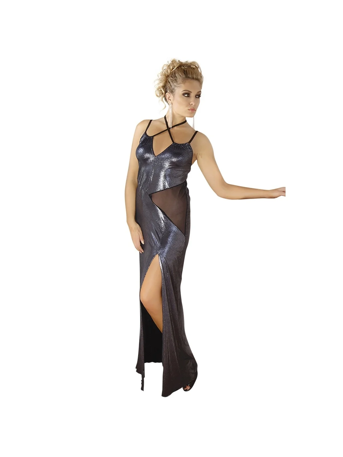 Langes Silbernes Wetlook-Kleid M/1069 von Andalea