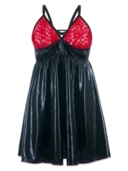 Schwarz/Rotes Wetlook Chemise Sb/1003 Sexy Base Kollektion By Andalea