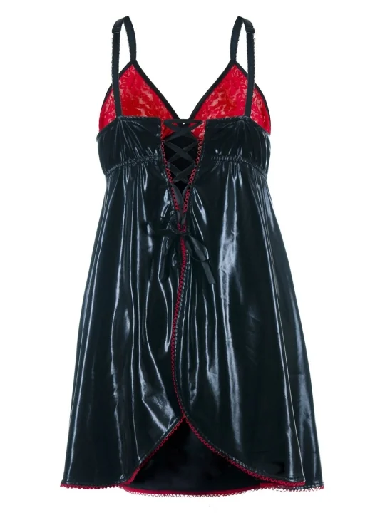 Schwarz/Rotes Wetlook Chemise Sb/1003 Sexy Base Kollektion By Andalea