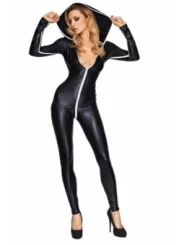 Schwarz/Weißes Wetlook Catsuit Sibate von 7-Heaven