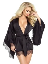 Schwarzer Le Petit Satin Kimono von Provocative