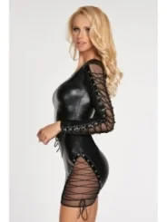 Schwarzes Wetlook-Kleid D182 von 7-Heaven