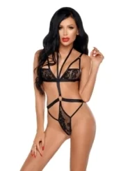 Schwarzer Stringbody Ms-B0172 von Meseduce Black Diamond Collection