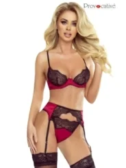 3-Teilges Schwarz/Rotes Sexy Volupte Set von Provocative