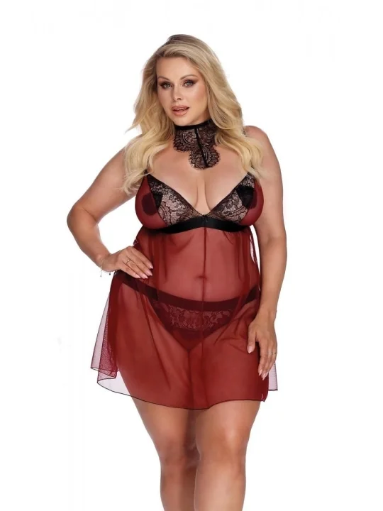 Rot/Schwarzes Chemise Aa052928 von Anais Apparel Plus Size