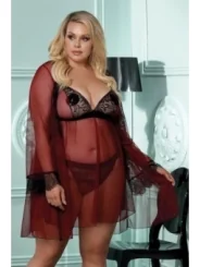 Dunkelroter Morgenrock mit Spitze Aa052931 von Anais Apparel Plus Size