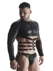 Herren Langarm-Shirt mit Harness Tsh019 Schwarz von Regnes Fetish Planet