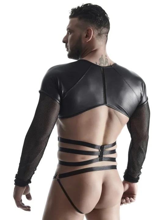 Herren Langarm-Shirt mit Harness Tsh019 Schwarz von Regnes Fetish Planet