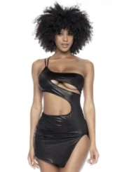 schwarzes Minikleid aus Wetlook-Stoff - MAL4587BLK von Mapale