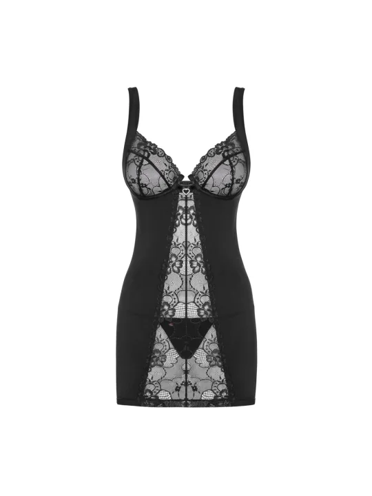 Heartina Chemise & Tanga Schwarz von Obsessive