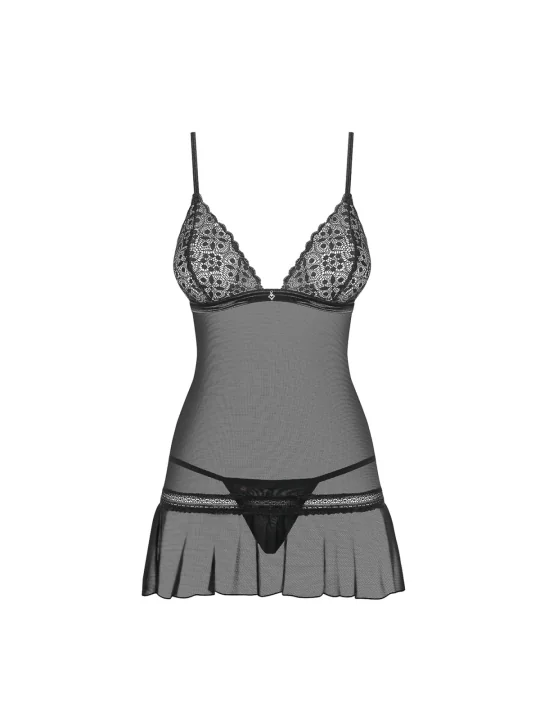 Shibu Chemise & Tanga schwarz von Obsessive