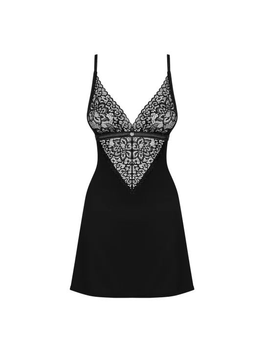 Cecilla Chemise & Tanga Schwarz von Obsessive