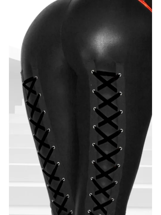 Wetlook-Leggings mit Schnürung schwarz