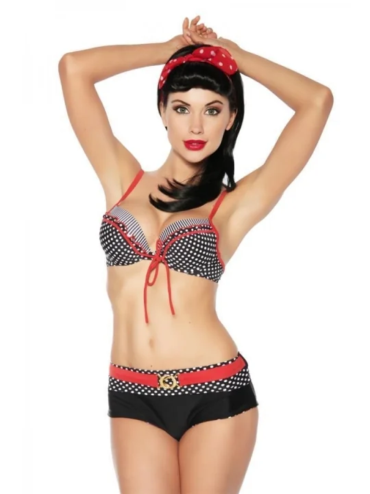 Vintage-Bikini schwarz/rot/weiß