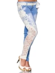 Jeans mit Spitze blau/creme