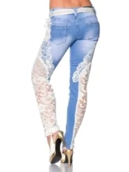 Jeans mit Spitze blau/creme