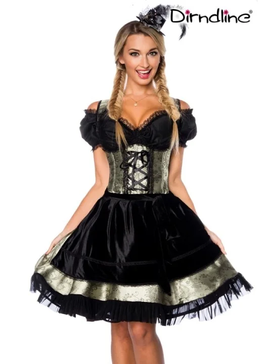 Premium Dirndl aus edlem Jacquard Stoff grün/schwarz von Dirndline