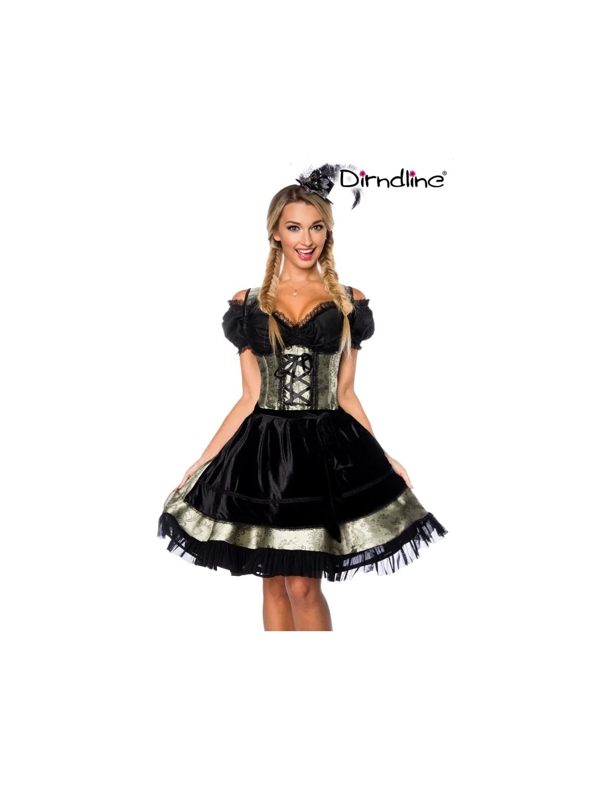 Premium Dirndl aus edlem Jacquard Stoff grün/schwarz von Dirndline