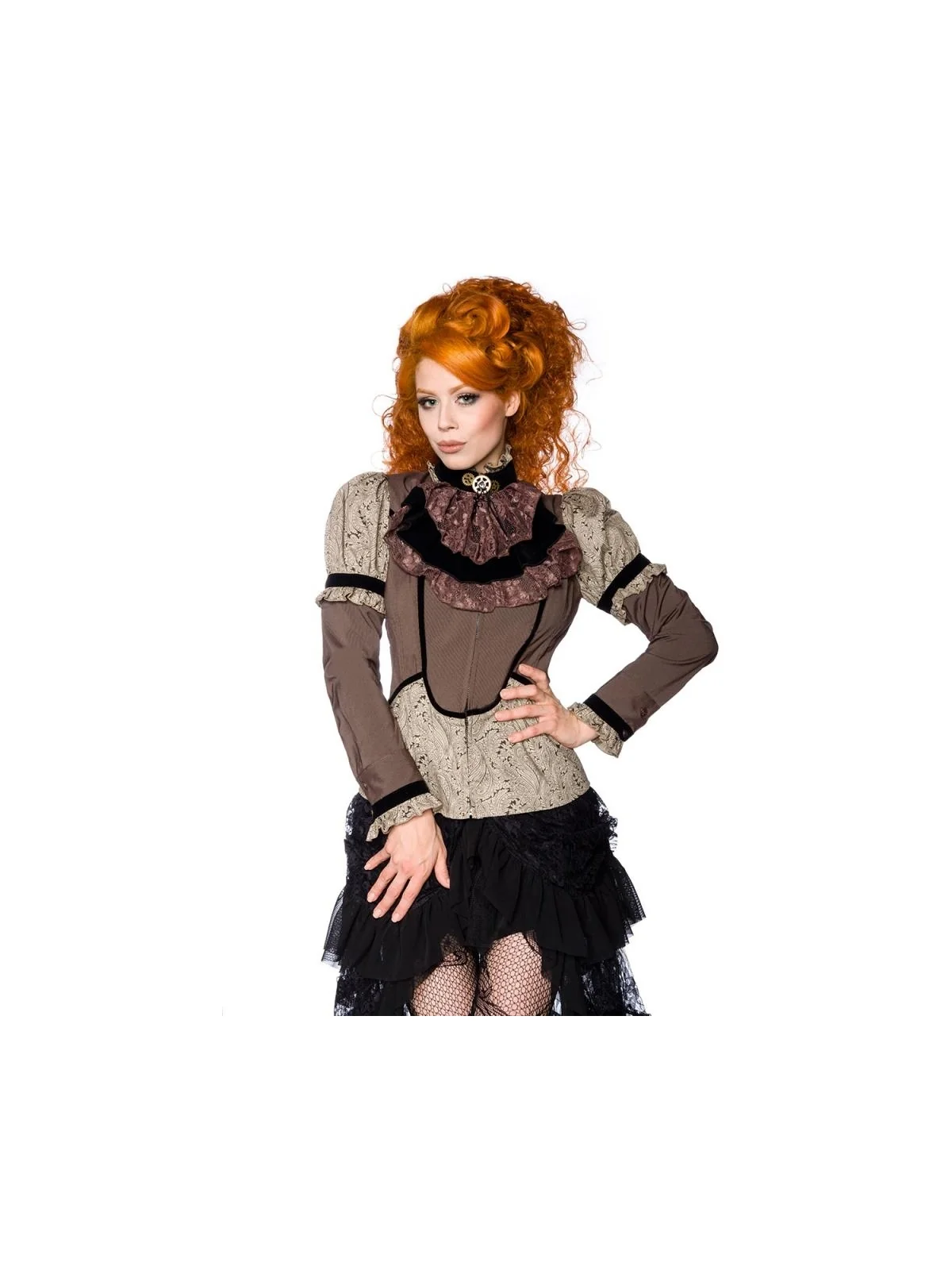 Steampunk-Bluse mit Jabot braun/beige