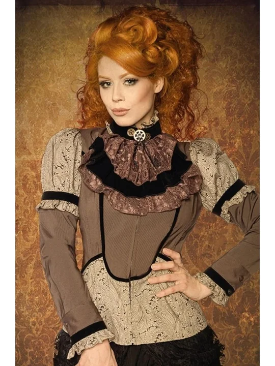 Steampunk-Bluse mit Jabot braun/beige