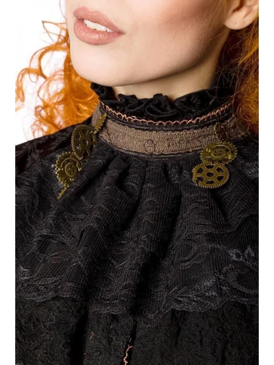 Steampunk-Bluse mit abnehmbarem Jabot schwarz