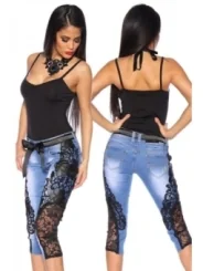 Capri-Jeans mit Spitze blau/schwarz