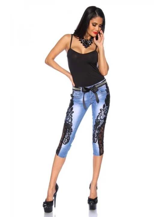 Capri-Jeans mit Spitze blau/schwarz