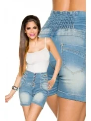 Jeans-Shorts mit hochgeschnittenem Bund blau