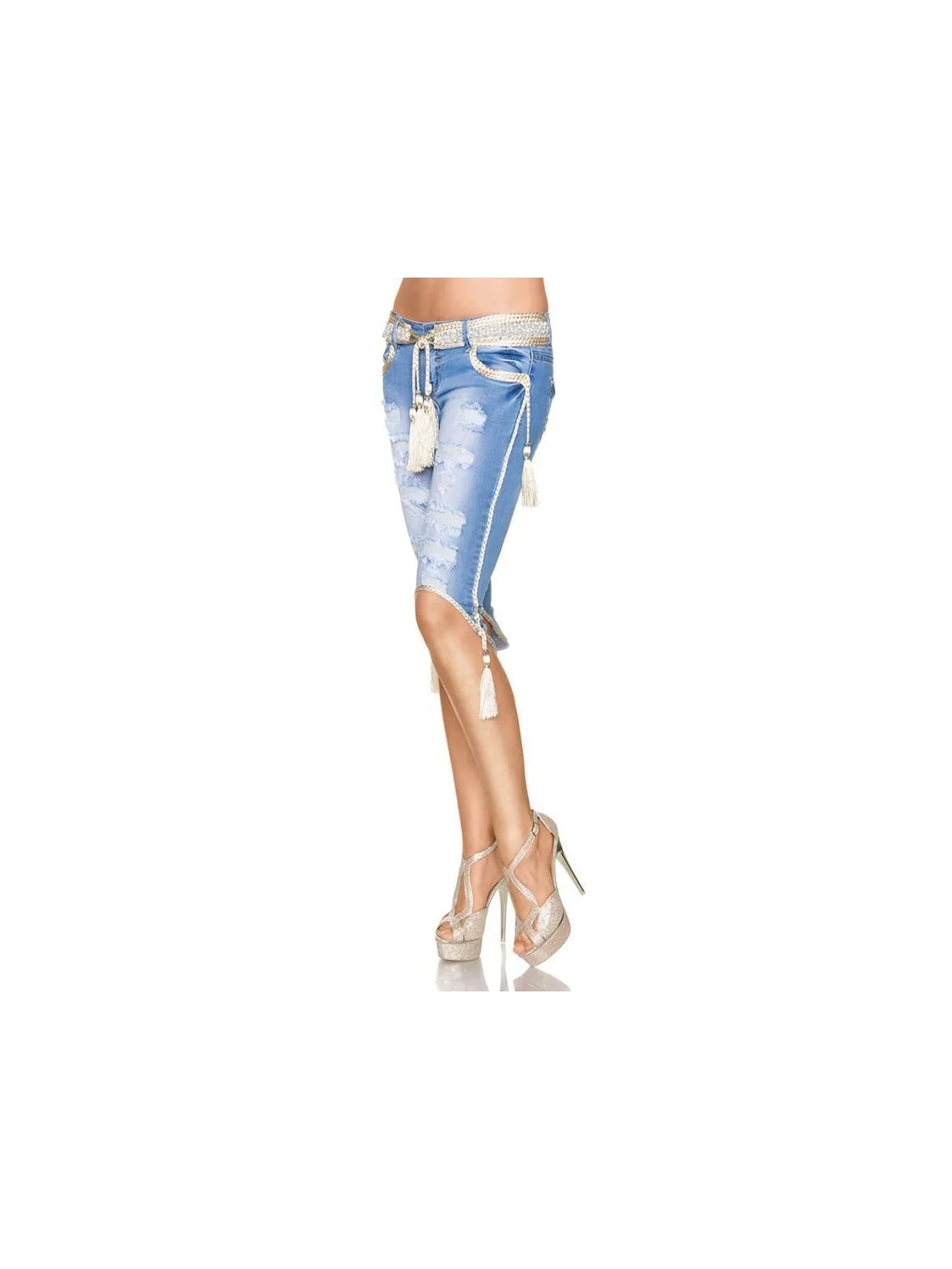 Capri-Jeans mit Kordeln blau