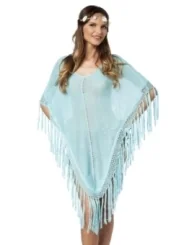 Strick-Poncho blau