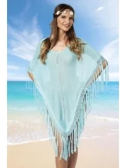 Strick-Poncho blau