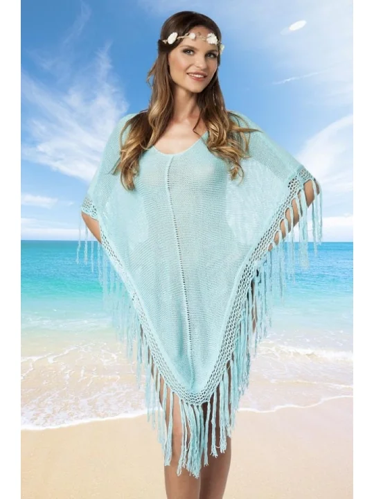 Strick-Poncho blau