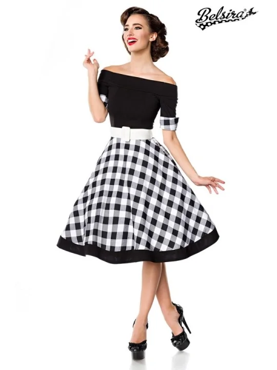 schulterfreies Swing-Kleid schwarz/weiß von Belsira