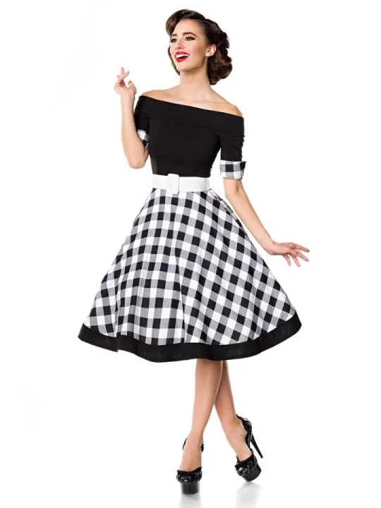 schulterfreies Swing-Kleid schwarz/weiß von Belsira