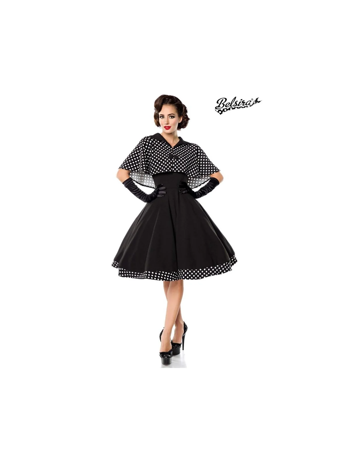 Swing-Kleid mit Cape schwarz/weiß von Belsira