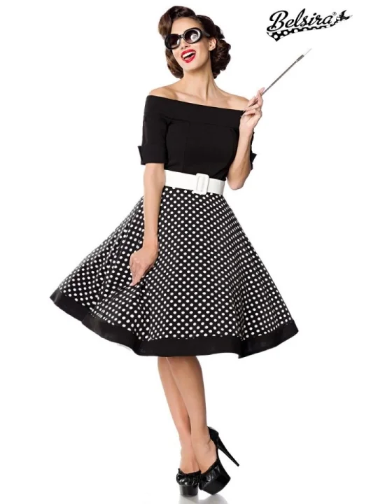 schulterfreies Swing-Kleid schwarz/weiß von Belsira